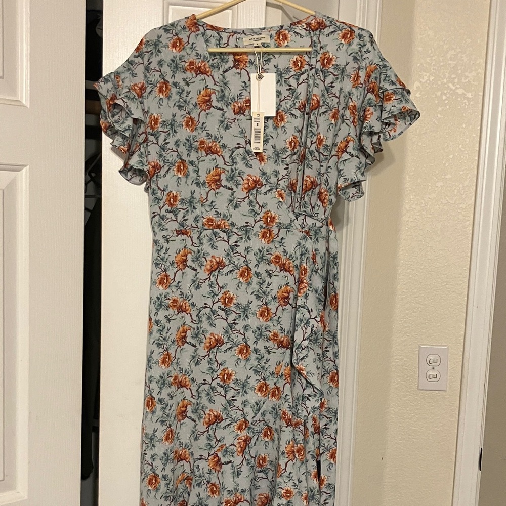 Max Studio Blue and Orange Floral Midi Dress